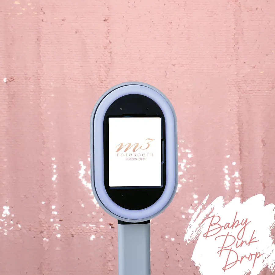 The Baby Pink Drop Sequins backdrop behind an M3 Fotobooth booth